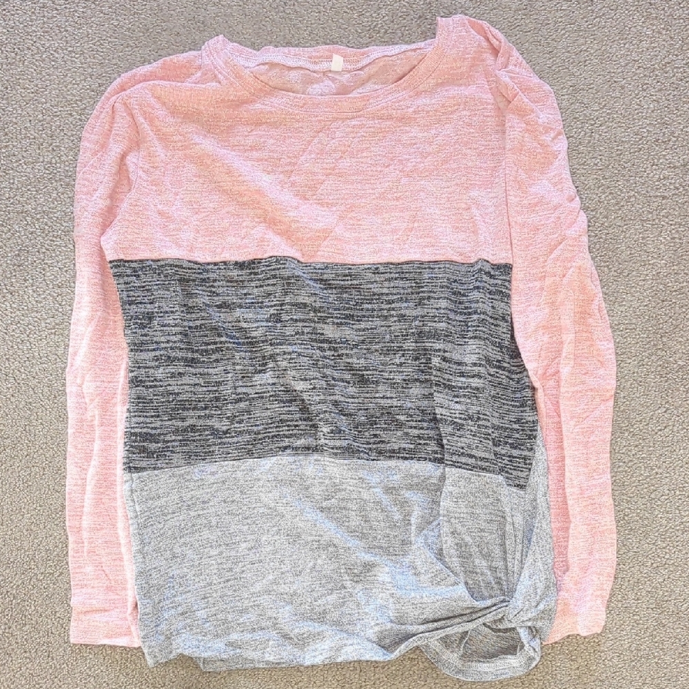 Pink and Gray Colorblock Long Sleeve Top